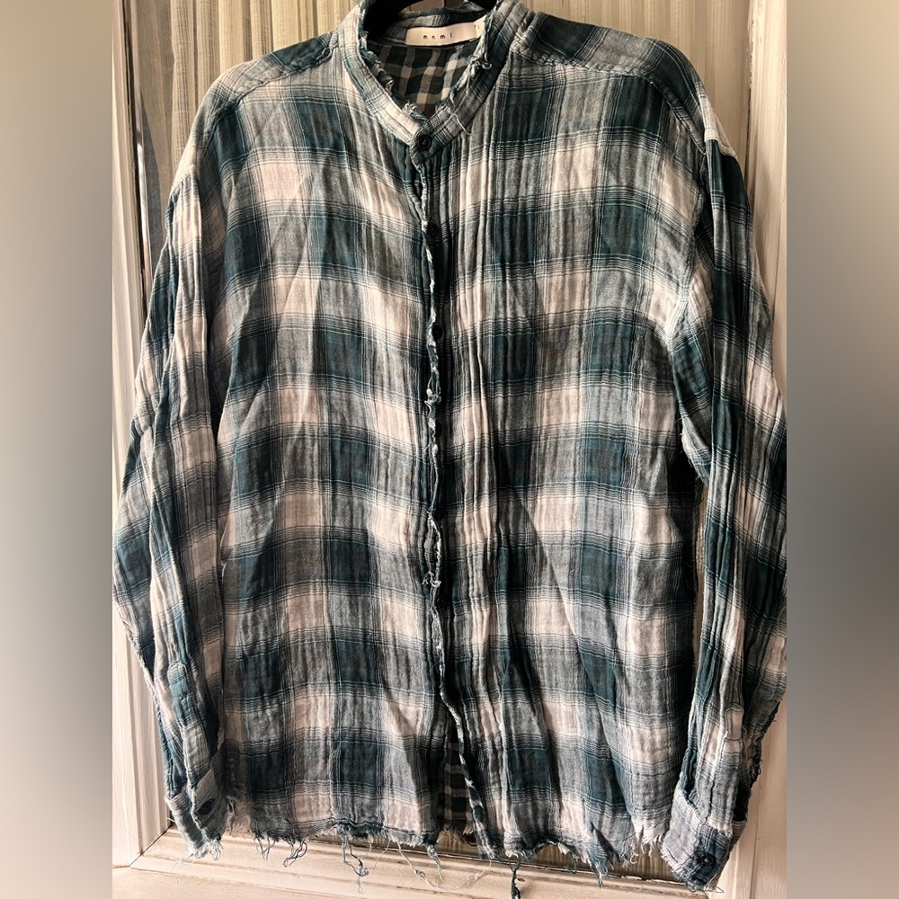 Plaid Button-Up Shirt in Blue and White